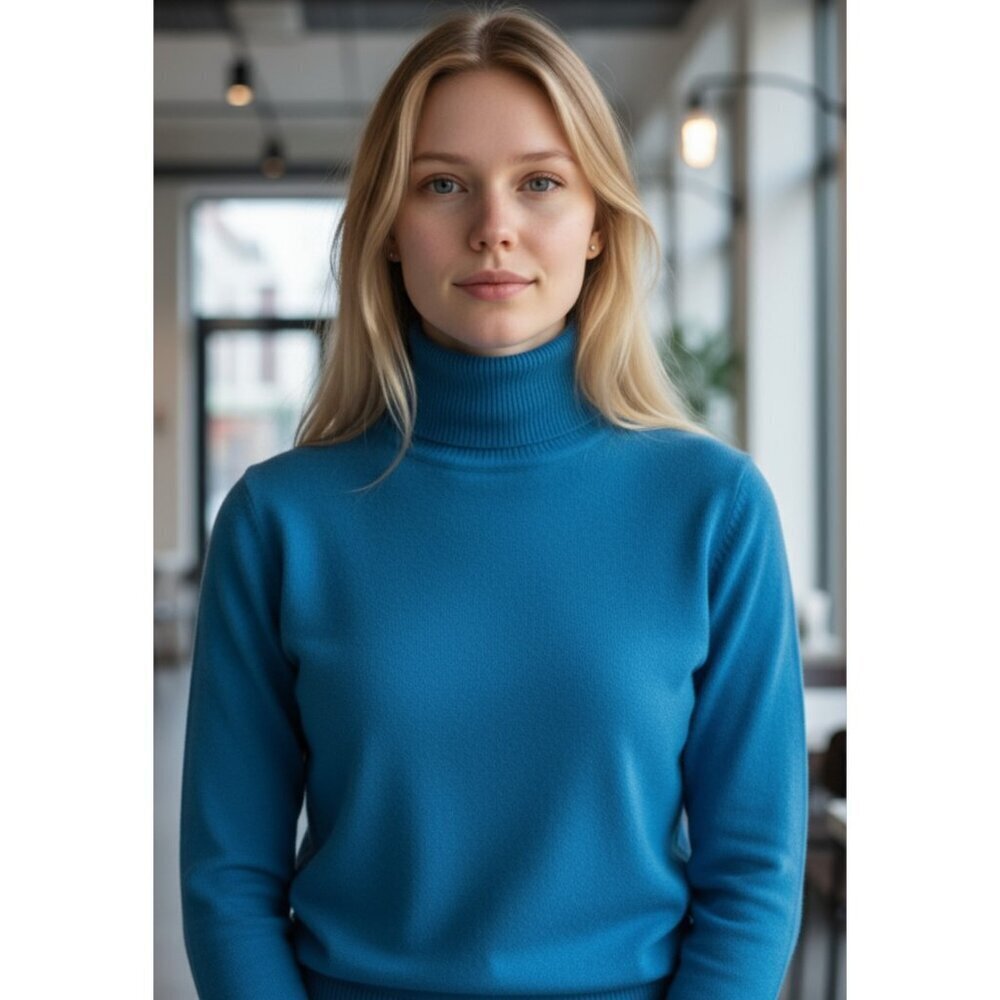 Peacock Blue 100% Cashmere Turtleneck Sweater by Charter Club Size Small